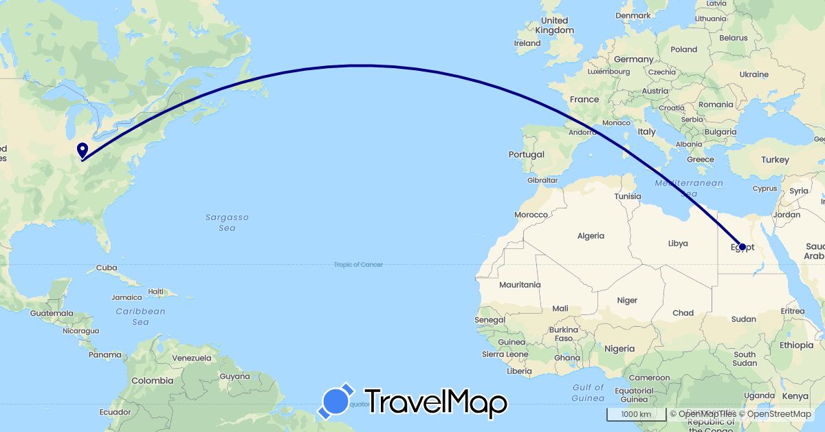 TravelMap itinerary: driving in Egypt, United States (Africa, North America)